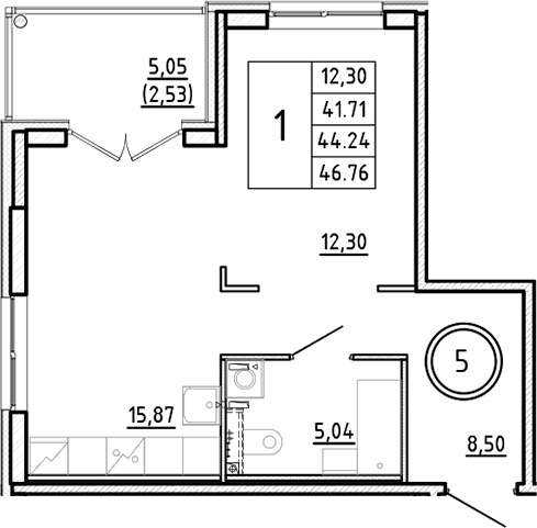 Планировка — Образцовый квартал, 2-комн., 42 м²