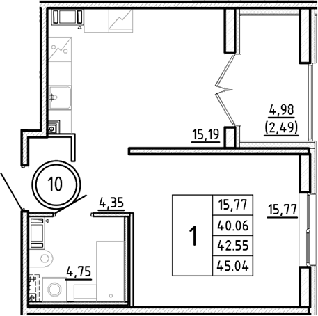 Планировка — Образцовый квартал, 2-комн., 40 м²