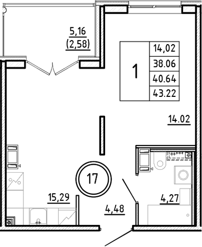 Планировка — Образцовый квартал, 2-комн., 38 м²
