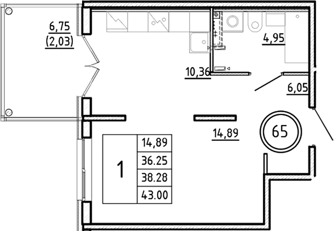 Планировка — Образцовый квартал, 1-комн., 36 м²