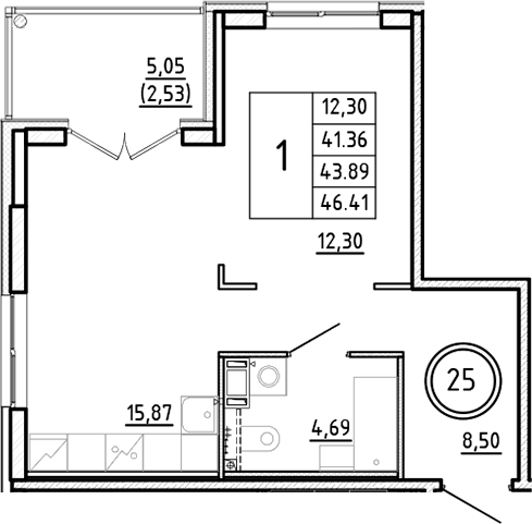 Планировка — Образцовый квартал, 2-комн., 41 м²