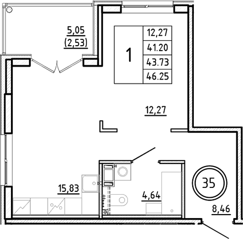 Планировка — Образцовый квартал, 2-комн., 41 м²