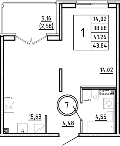 Планировка — Образцовый квартал, 2-комн., 39 м²