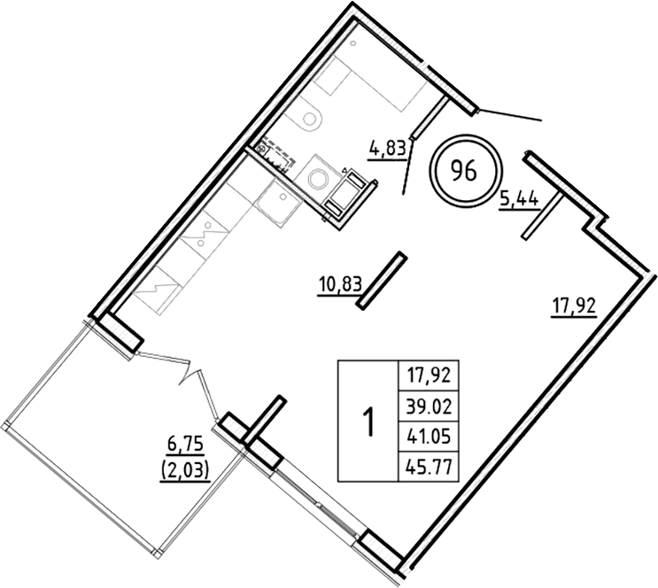 Планировка — Образцовый квартал, 1-комн., 39 м²