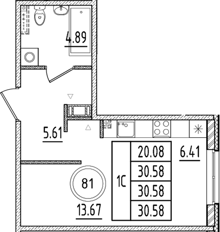 Планировка — Образцовый квартал, Студия, 31 м²