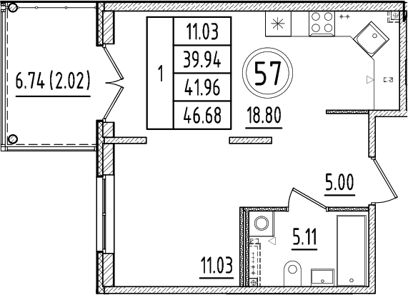 Планировка — Образцовый квартал, 2-комн., 40 м²