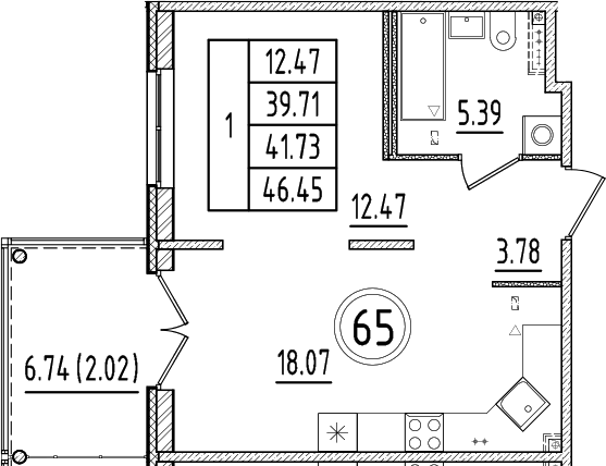 Планировка — Образцовый квартал, 2-комн., 40 м²