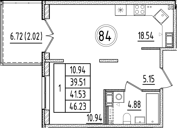 Планировка — Образцовый квартал, 2-комн., 40 м²