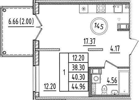 Планировка — Образцовый квартал, 2-комн., 38 м²