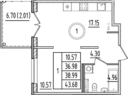 Планировка — Образцовый квартал, 2-комн., 37 м²