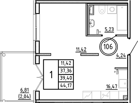 Планировка — Образцовый квартал, 2-комн., 37 м²