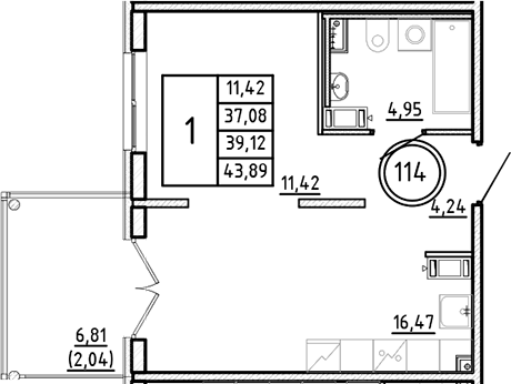 Планировка — Образцовый квартал, 2-комн., 37 м²