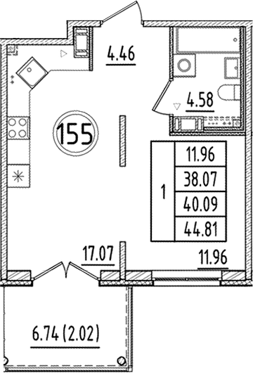Планировка — Образцовый квартал, 2-комн., 38 м²