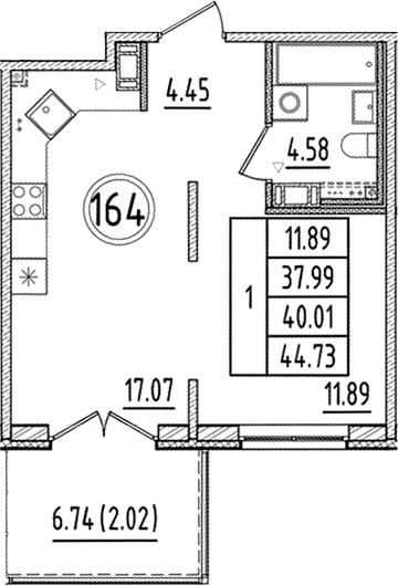 Планировка — Образцовый квартал, 2-комн., 38 м²