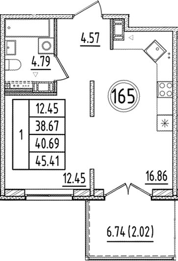 Планировка — Образцовый квартал, 2-комн., 39 м²