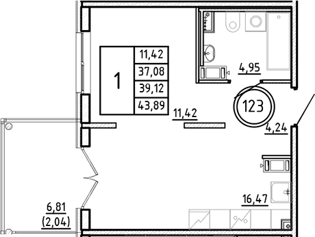 Планировка — Образцовый квартал, 2-комн., 37 м²