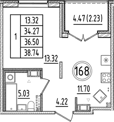 Планировка — Образцовый квартал, 1-комн., 34 м²