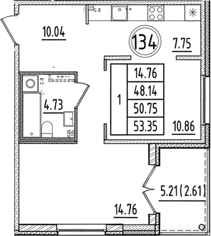 Планировка — Образцовый квартал, 2-комн., 48 м²