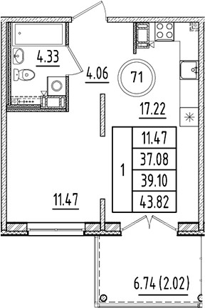 Планировка — Образцовый квартал, 2-комн., 37 м²