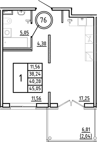 Планировка — Образцовый квартал, 2-комн., 38 м²