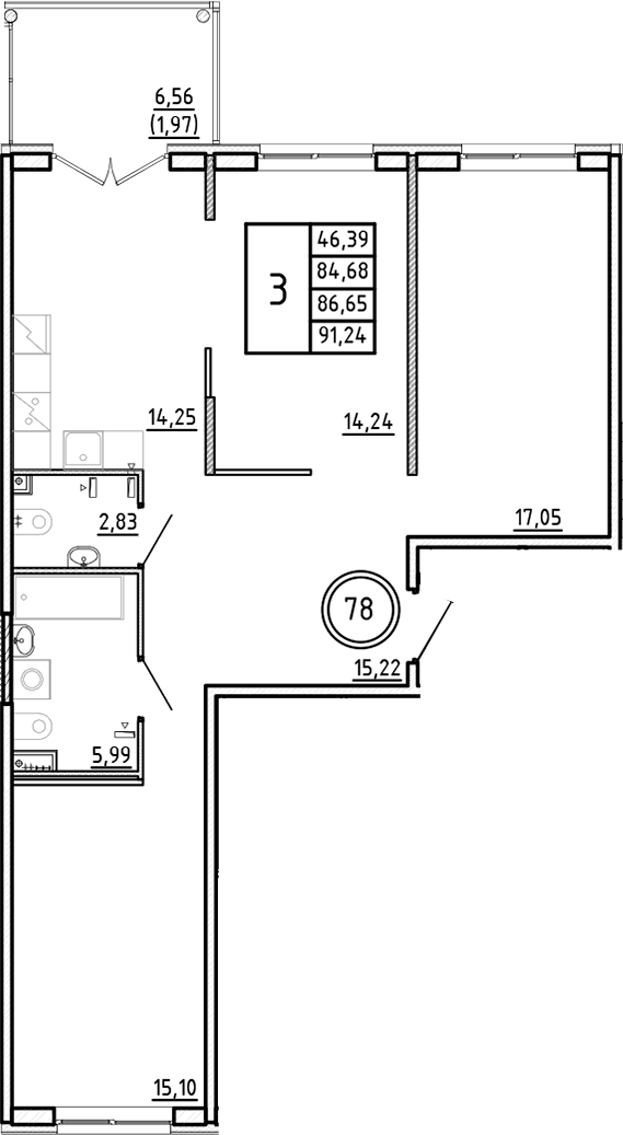 Планировка — Образцовый квартал, 3-комн., 85 м²