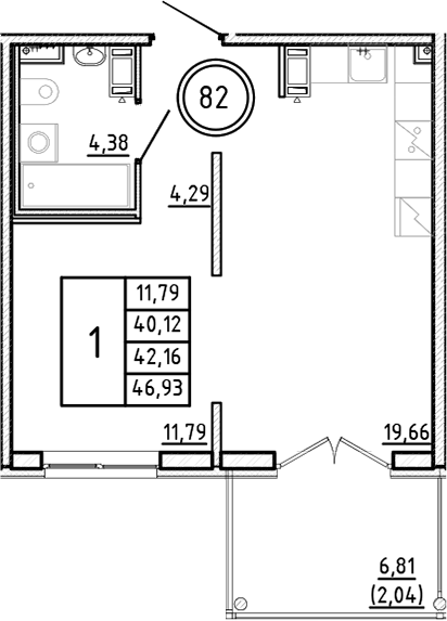 Планировка — Образцовый квартал, 2-комн., 40 м²