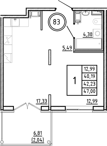 Планировка — Образцовый квартал, 2-комн., 40 м²