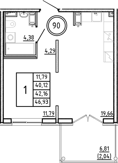 Планировка — Образцовый квартал, 2-комн., 40 м²