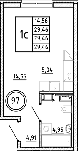 Планировка — Образцовый квартал, Студия, 29 м²