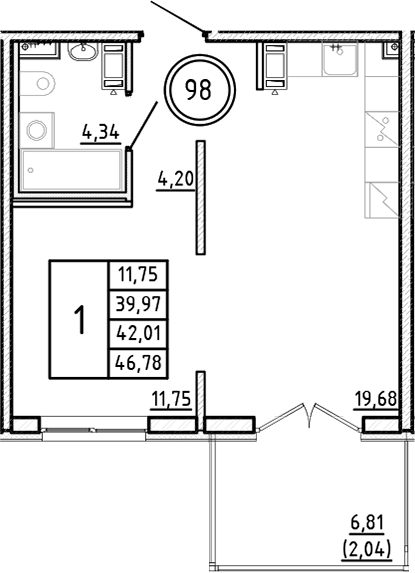 Планировка — Образцовый квартал, 2-комн., 40 м²