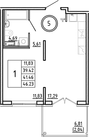 Планировка — Образцовый квартал, 2-комн., 39 м²