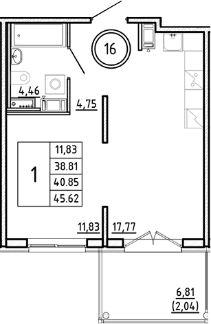 Планировка — Образцовый квартал, 2-комн., 39 м²