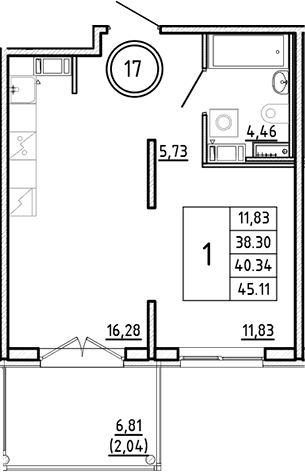 Планировка — Образцовый квартал, 2-комн., 38 м²