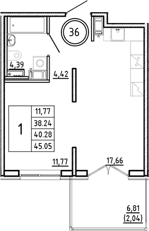 Планировка — Образцовый квартал, 2-комн., 38 м²