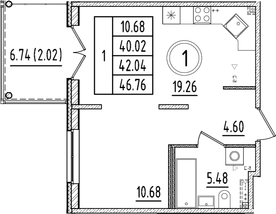 Планировка — Образцовый квартал, 2-комн., 40 м²
