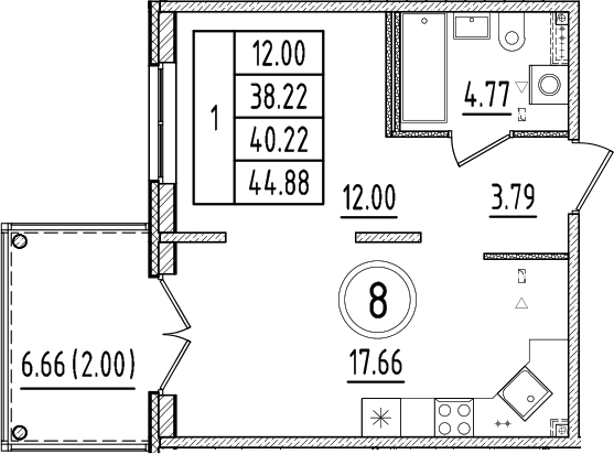Планировка — Образцовый квартал, 2-комн., 38 м²