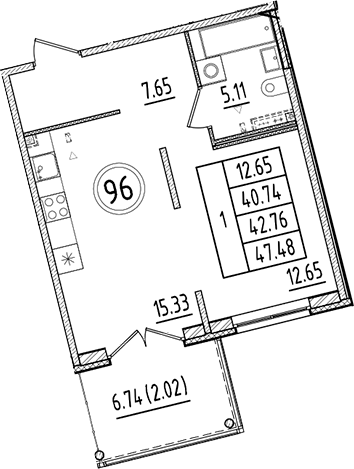 Планировка — Образцовый квартал, 2-комн., 41 м²