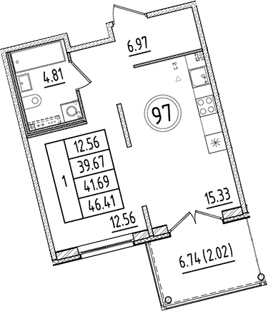 Планировка — Образцовый квартал, 2-комн., 40 м²