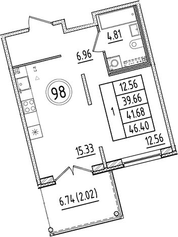 Планировка — Образцовый квартал, 2-комн., 40 м²