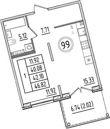 Планировка — Образцовый квартал, 2-комн., 40 м²