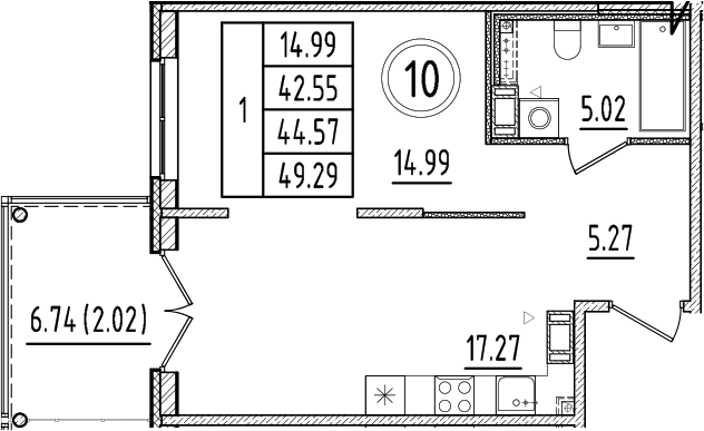 Планировка — Образцовый квартал, 2-комн., 43 м²