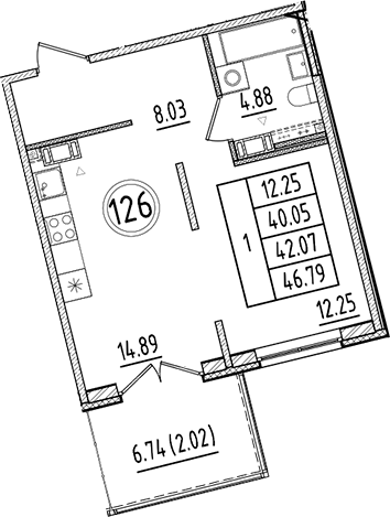 Планировка — Образцовый квартал, 1-комн., 40 м²