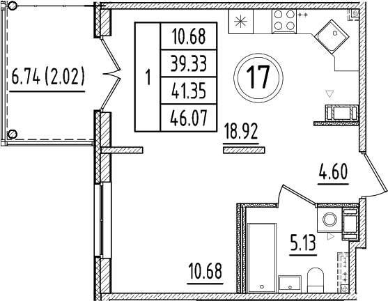 Планировка — Образцовый квартал, 2-комн., 39 м²