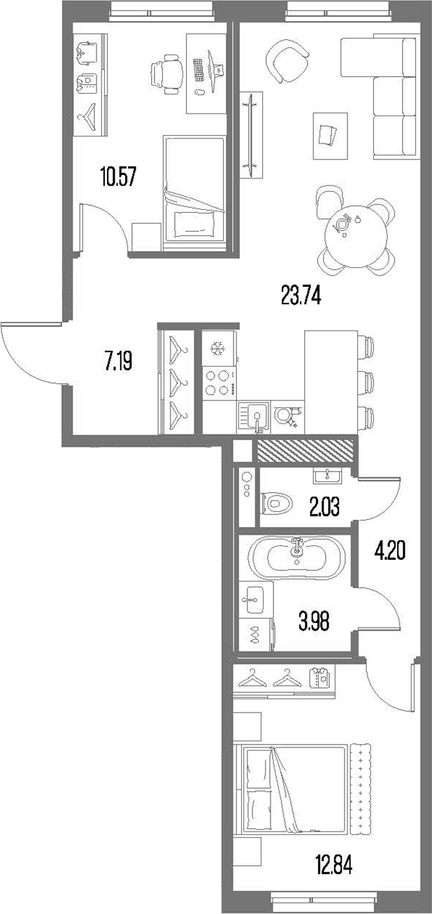 Планировка — Legenda Васильевского, 3-комн., 65 м²