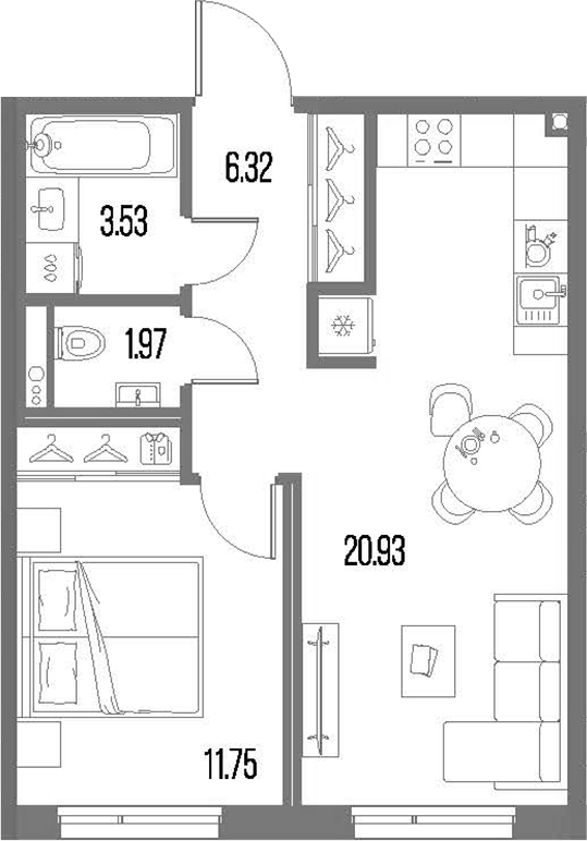 Планировка — Legenda Васильевского, 2-комн., 45 м²