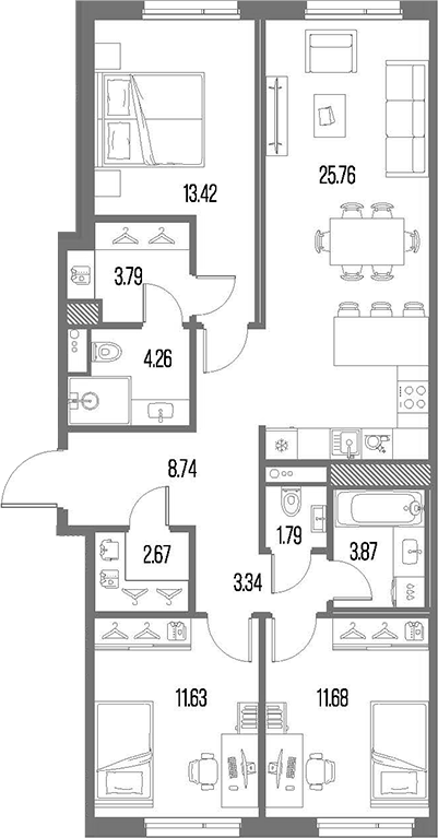 Планировка — Legenda Васильевского, 4-комн., 91 м²