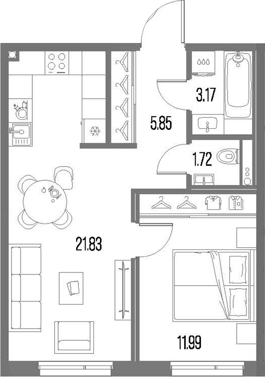 Планировка — Legenda Васильевского, 2-комн., 45 м²