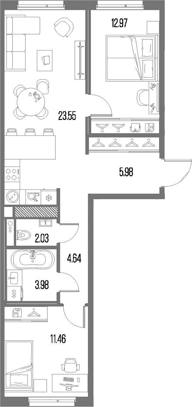 Планировка — Legenda Васильевского, 3-комн., 65 м²
