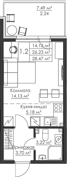 Планировка — Малая Финляндия, Студия, 26 м²