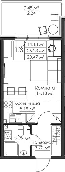 Планировка — Малая Финляндия, Студия, 26 м²